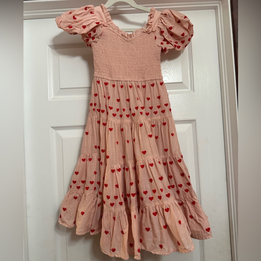 JessaKae Pink Tiered Dress with Red Heart Print